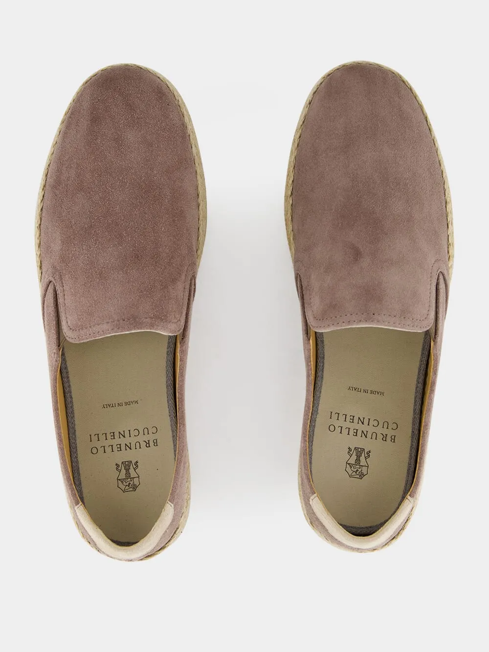 Taupe Washed Suede Slip-Ons with Rope Detail