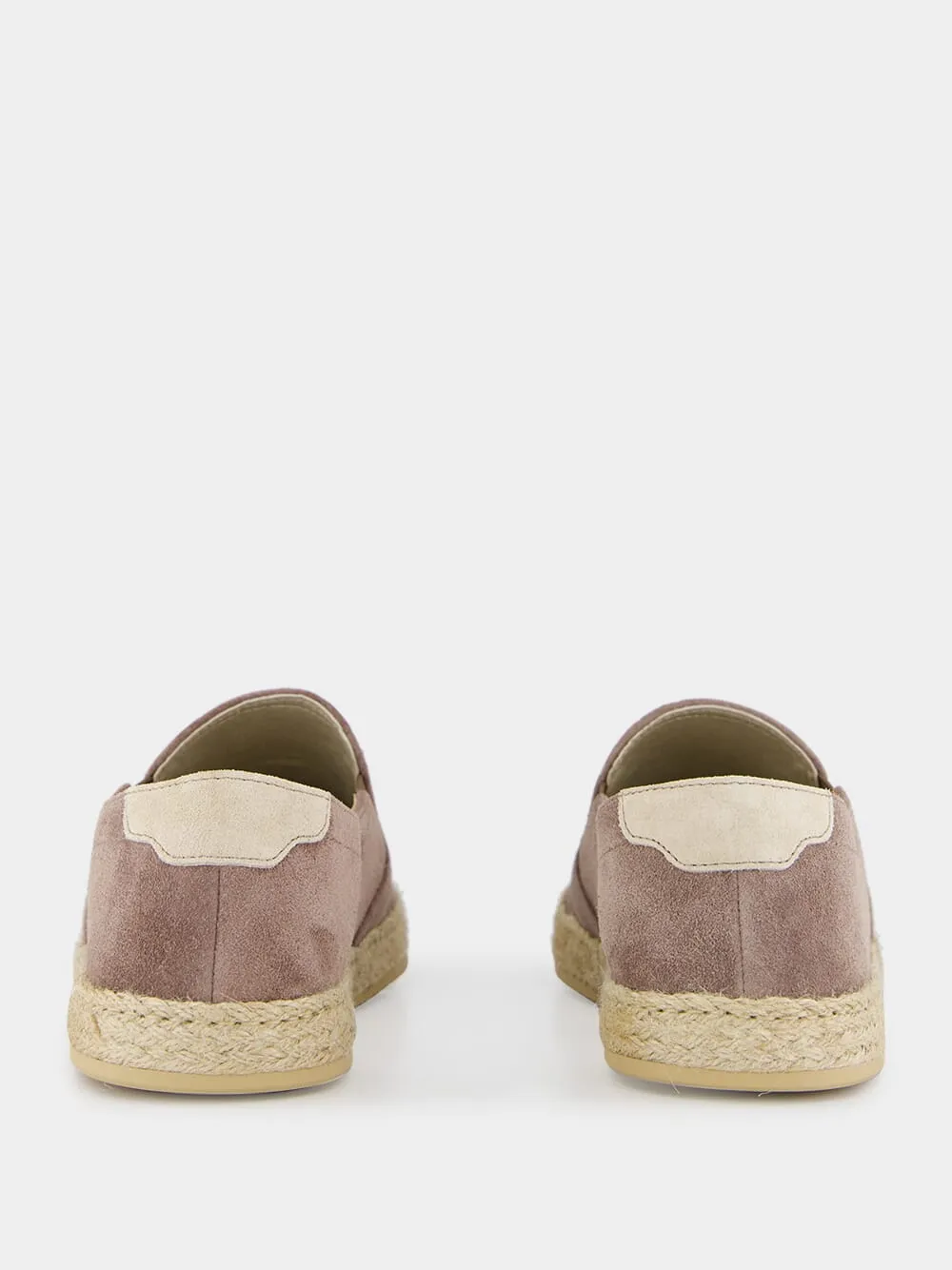 Taupe Washed Suede Slip-Ons with Rope Detail
