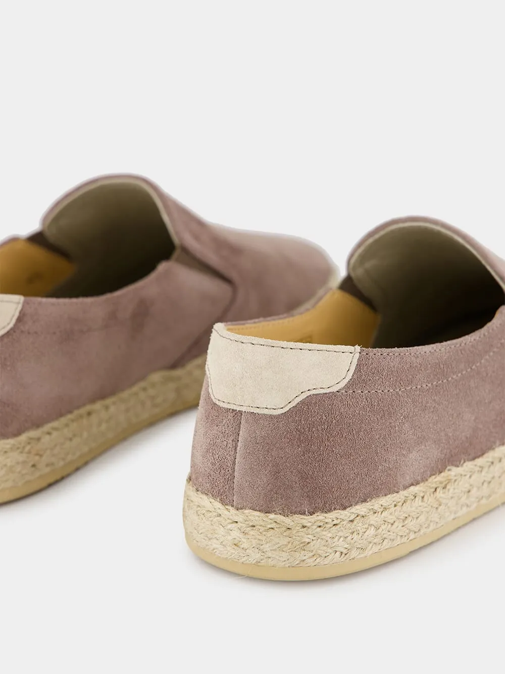 Taupe Washed Suede Slip-Ons with Rope Detail