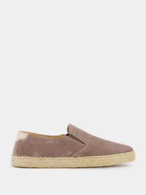 Taupe Washed Suede Slip-Ons with Rope Detail