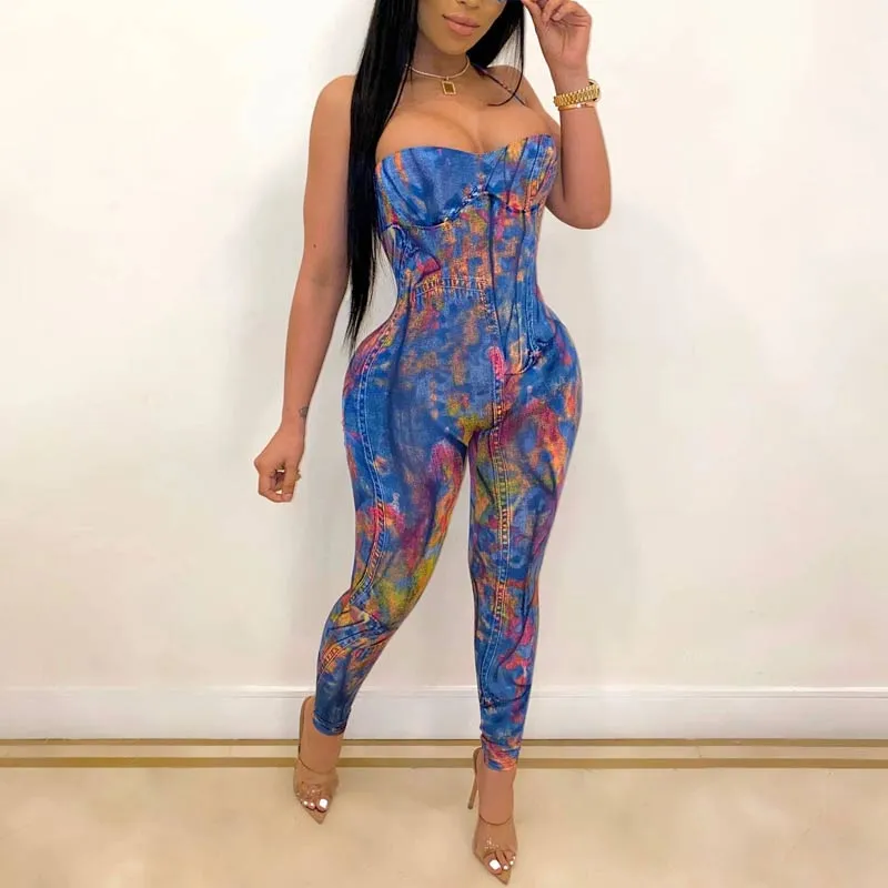 Tie Dye Print Halter Sleeveless Jumpsuit