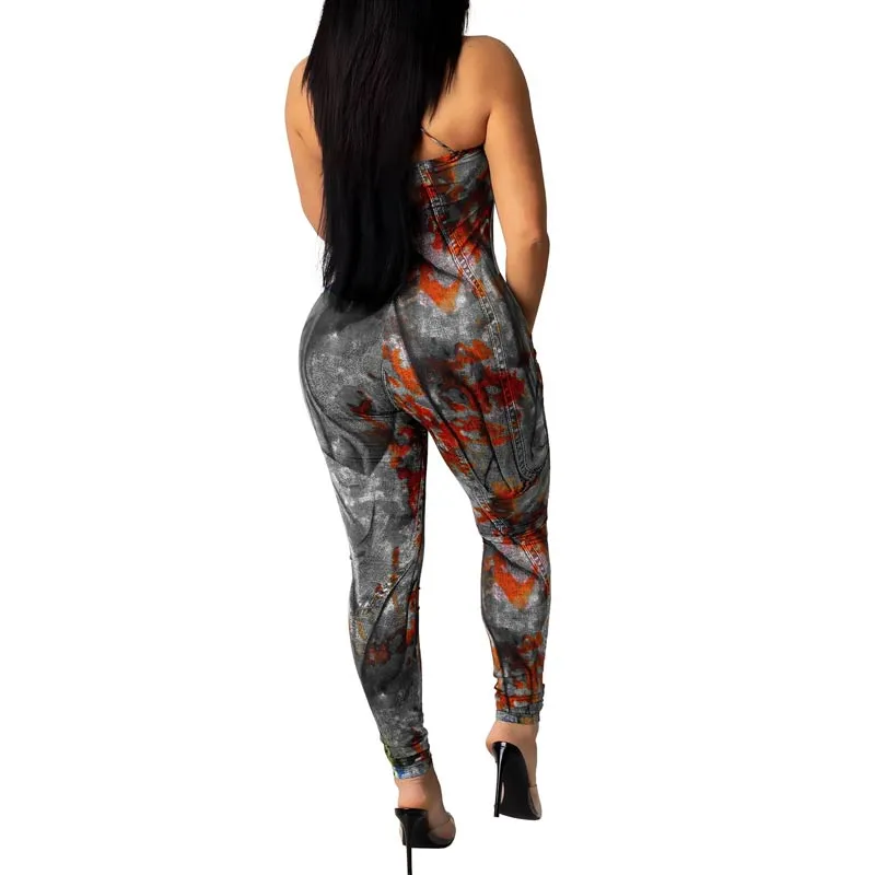 Tie Dye Print Halter Sleeveless Jumpsuit