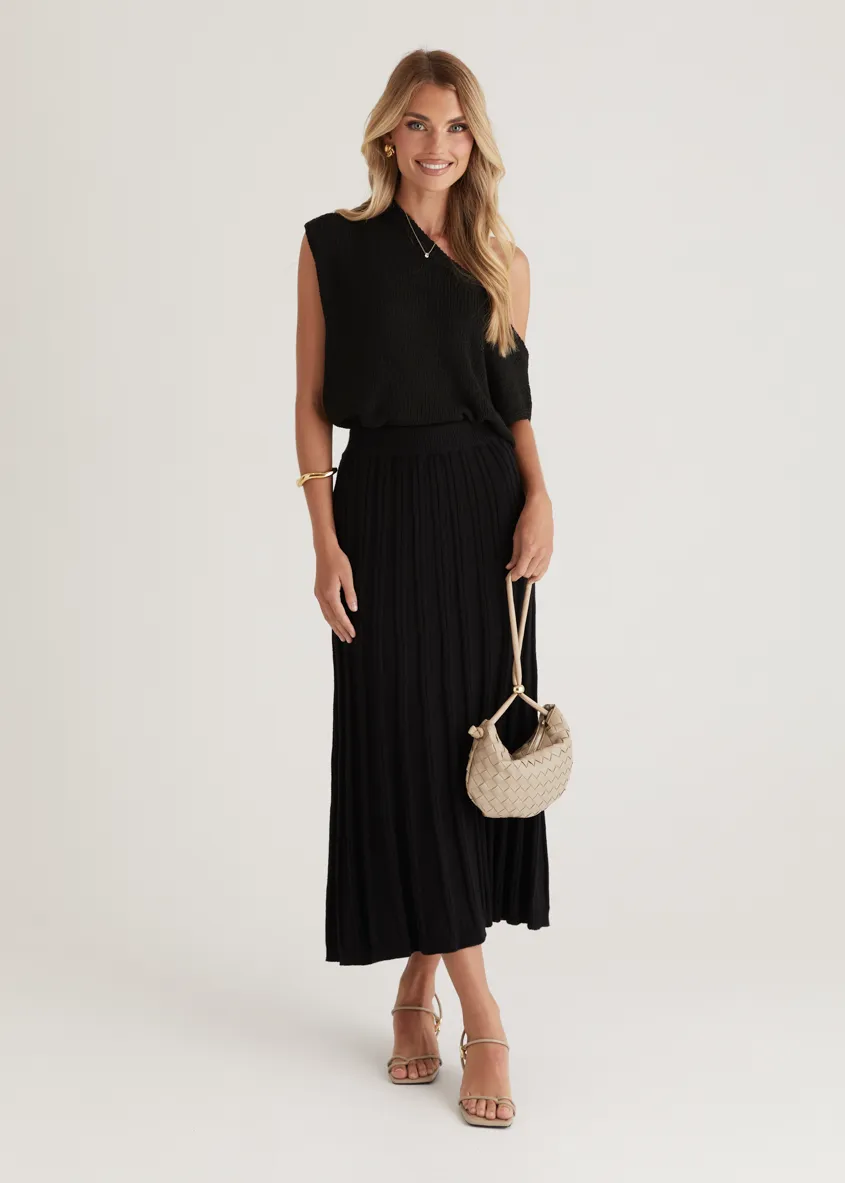 Tobin Knit Midi Skirt - Black
