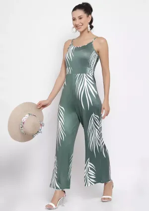Tropical Printed U-Neck Strappy Flared Jumpsuit