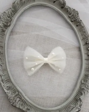Tuxedo Tulle Bow Hair Clip or Shoe Clips with Scattered Pearls