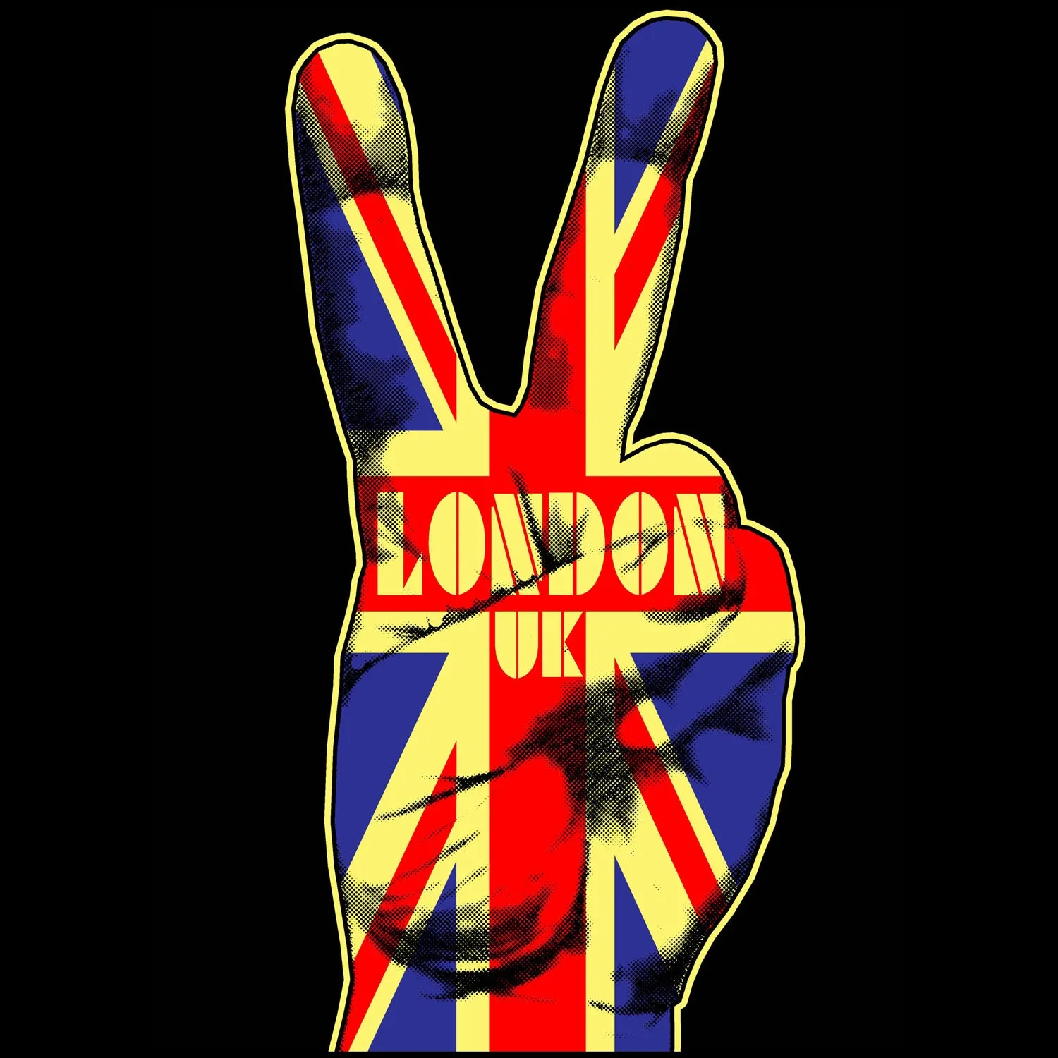 UA London Calling Union Jack Victory Sign Men's T-Shirt (Black)