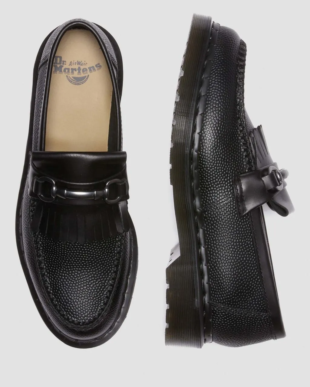 Unisex Adrian Snaffle Pebble Grain Leather Kiltie Loafers Black