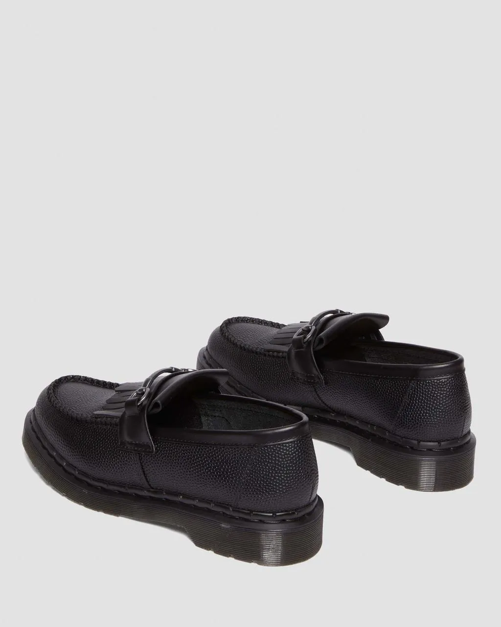 Unisex Adrian Snaffle Pebble Grain Leather Kiltie Loafers Black