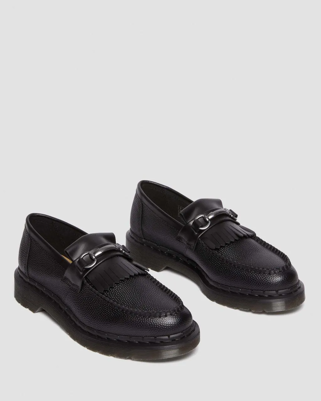 Unisex Adrian Snaffle Pebble Grain Leather Kiltie Loafers Black