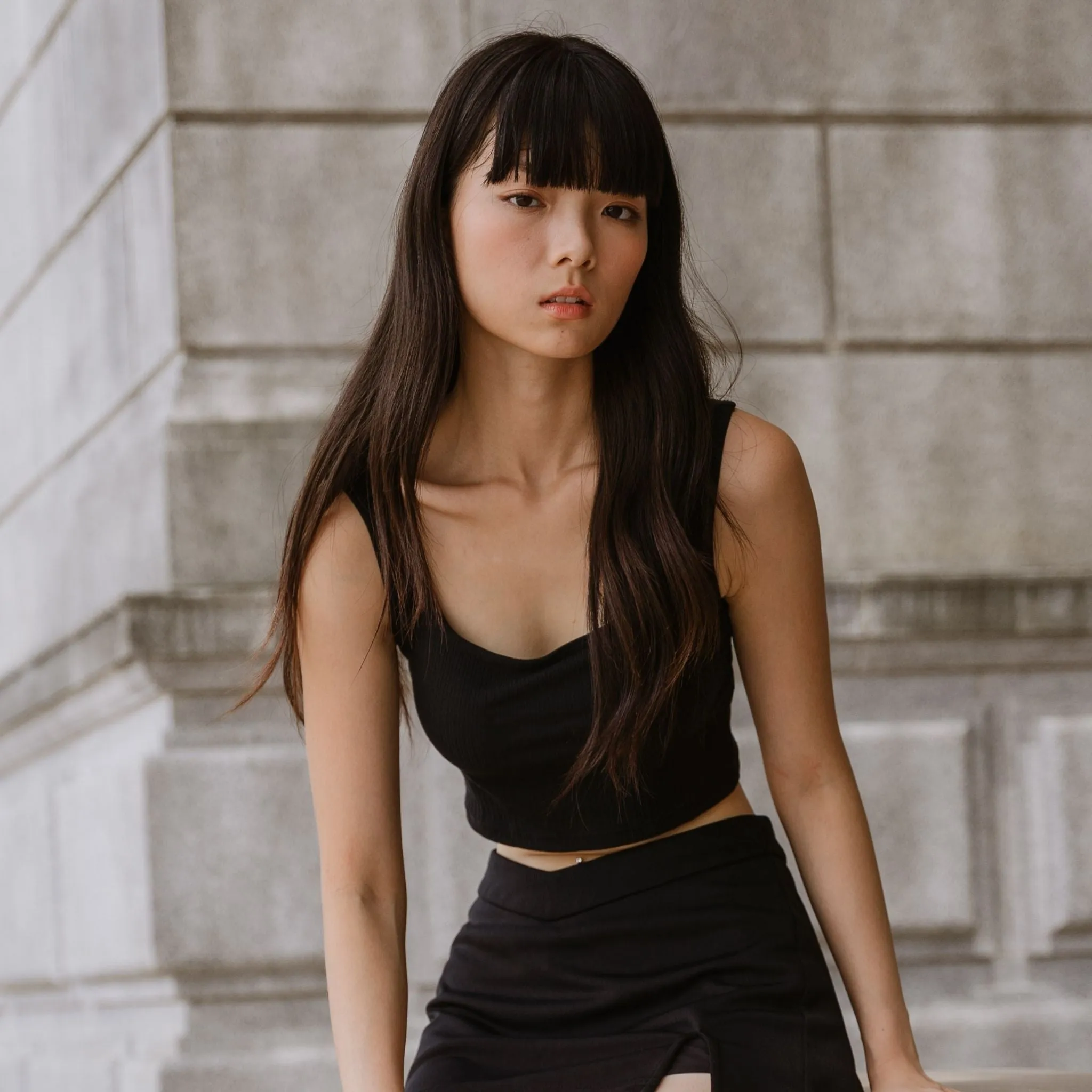 Urban Edge! Thick Straps Crop Bra Top (Ribbed Cotton) in Black