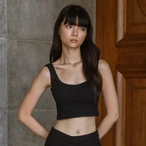 Urban Edge! Thick Straps Crop Bra Top (Ribbed Cotton) in Black
