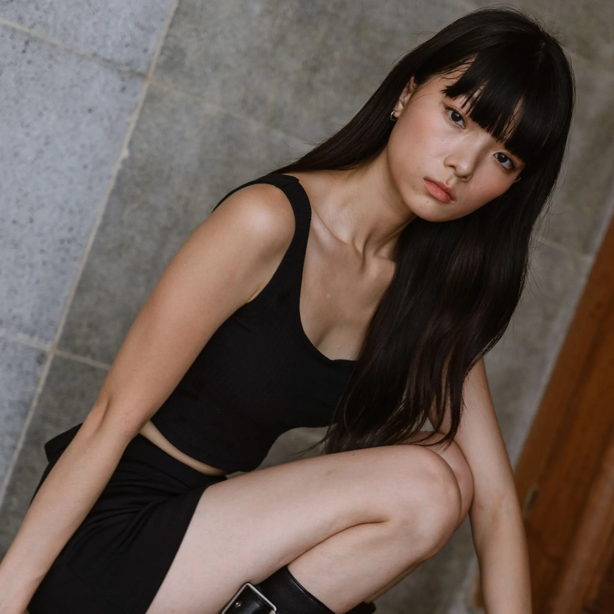 Urban Edge! Thick Straps Crop Bra Top (Ribbed Cotton) in Black