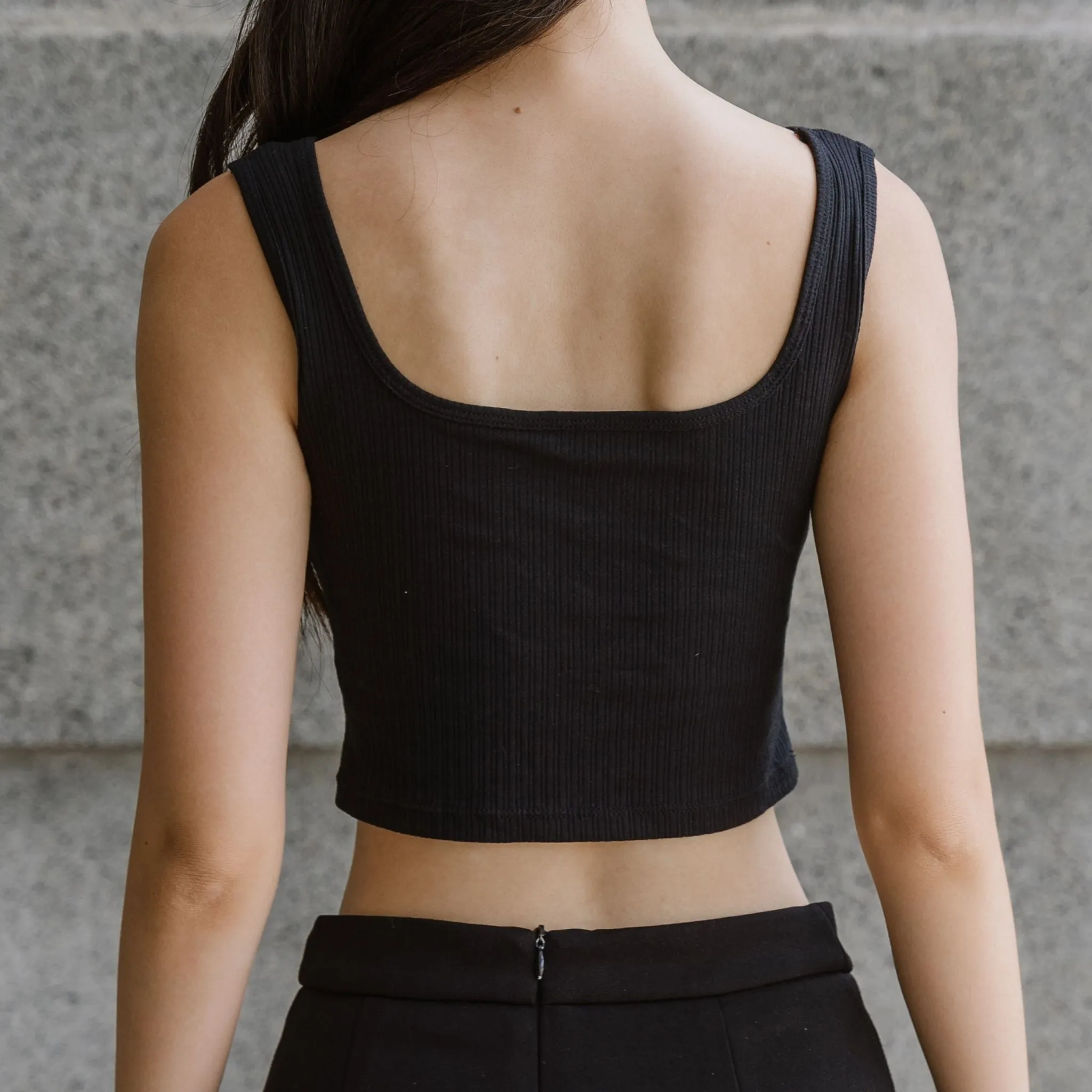 Urban Edge! Thick Straps Crop Bra Top (Ribbed Cotton) in Black