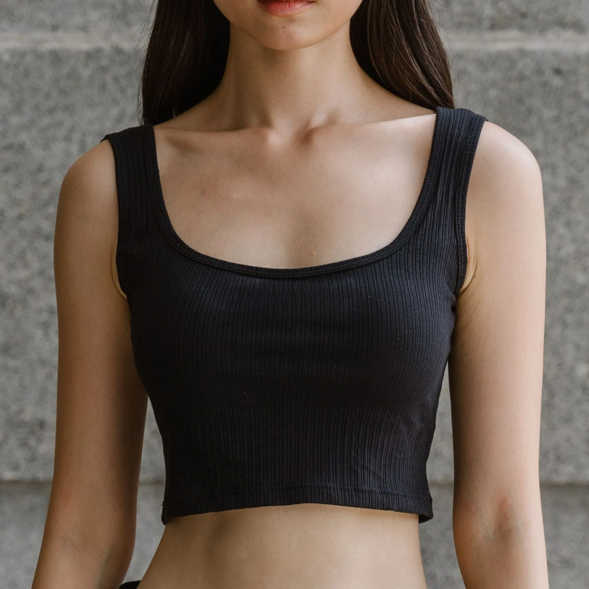 Urban Edge! Thick Straps Crop Bra Top (Ribbed Cotton) in Black