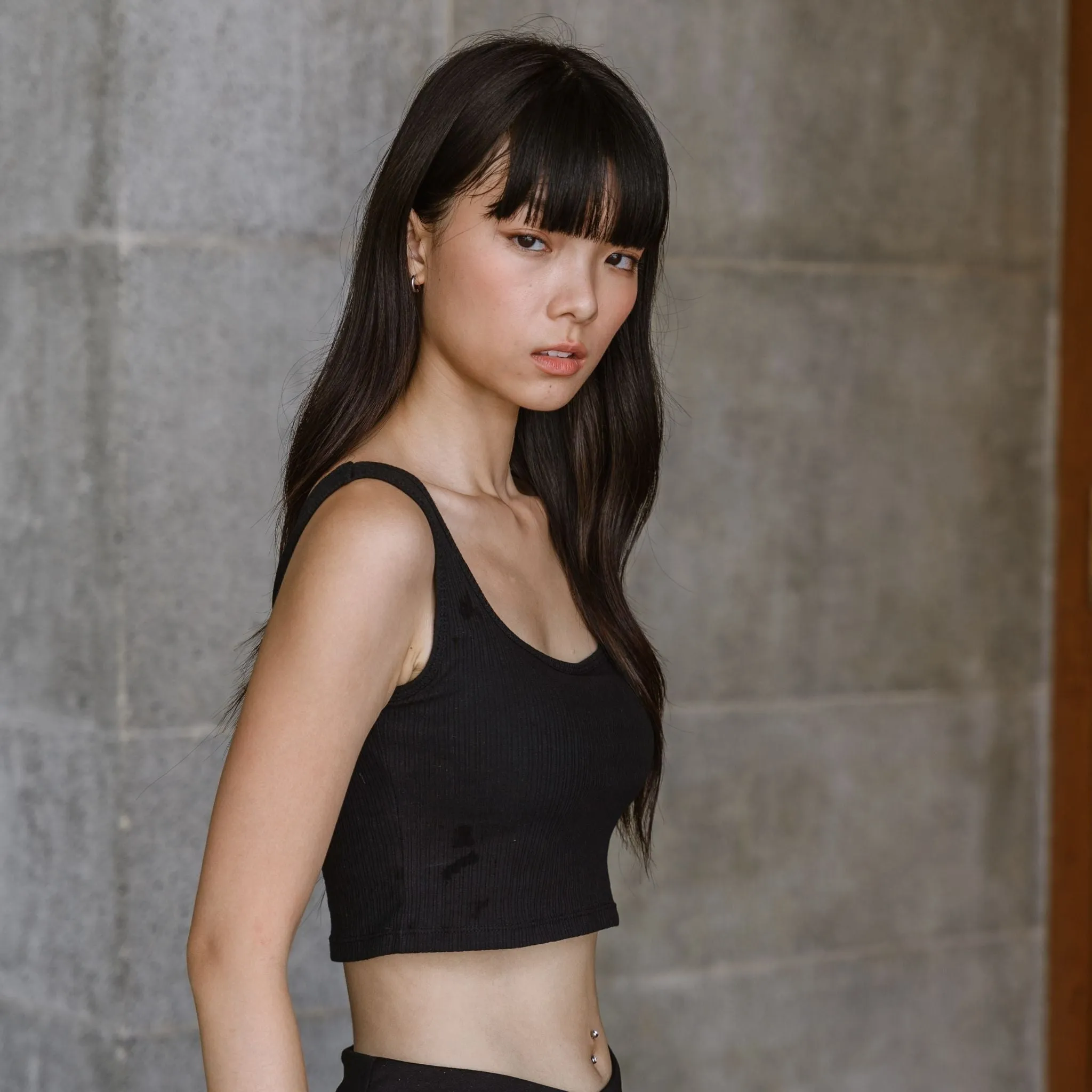 Urban Edge! Thick Straps Crop Bra Top (Ribbed Cotton) in Black