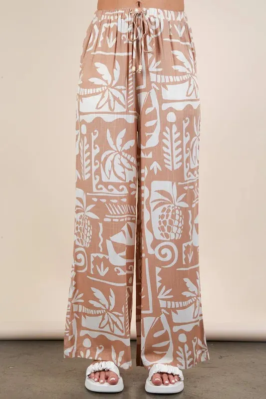 VERY J Printed Casual Wide Leg Resort Pants