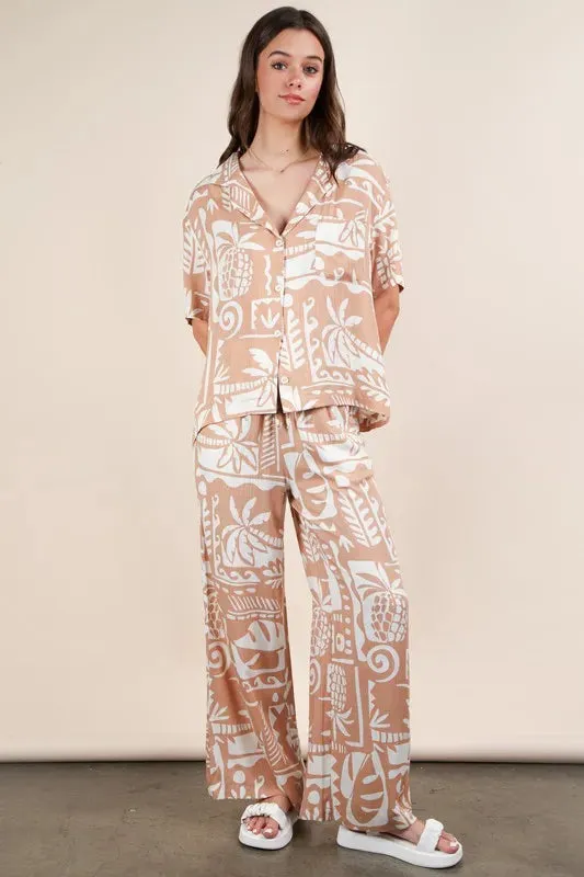 VERY J Printed Casual Wide Leg Resort Pants