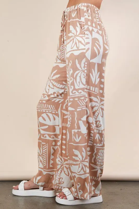 VERY J Printed Casual Wide Leg Resort Pants