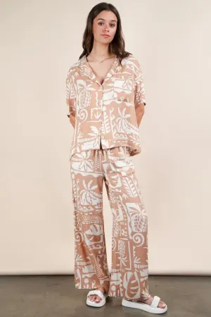 VERY J Printed Casual Wide Leg Resort Pants