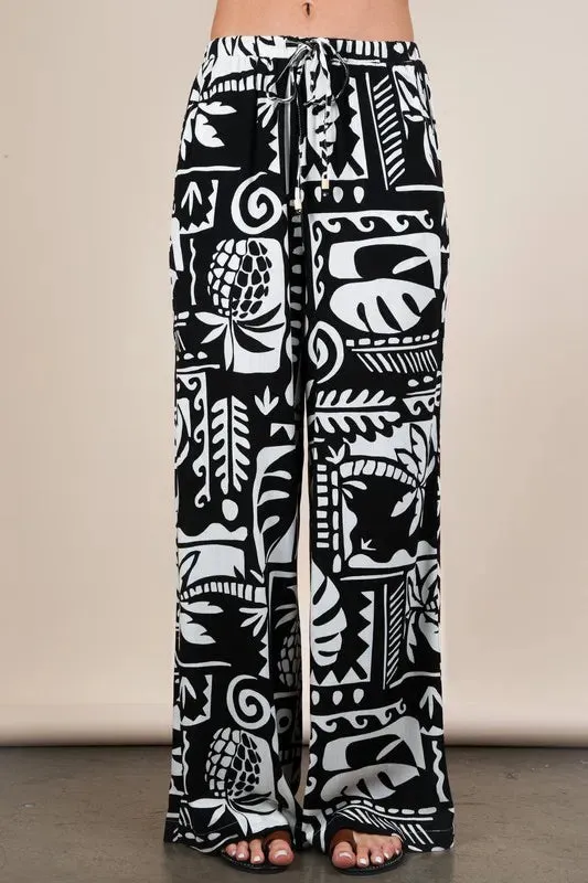 VERY J Printed Casual Wide Leg Resort Pants