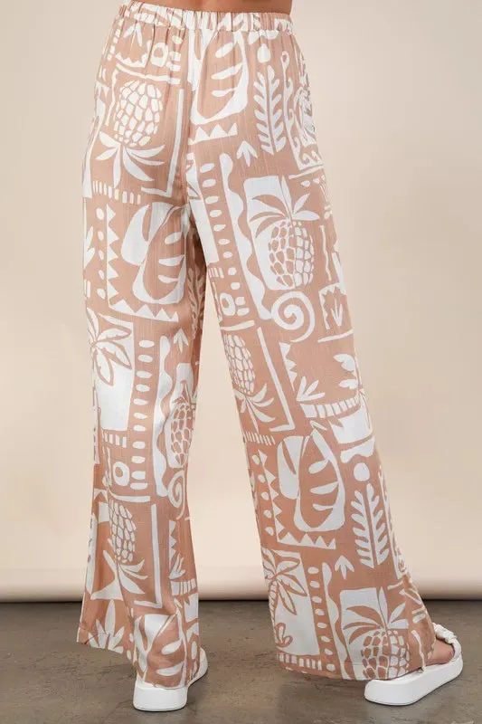 VERY J Printed Casual Wide Leg Resort Pants