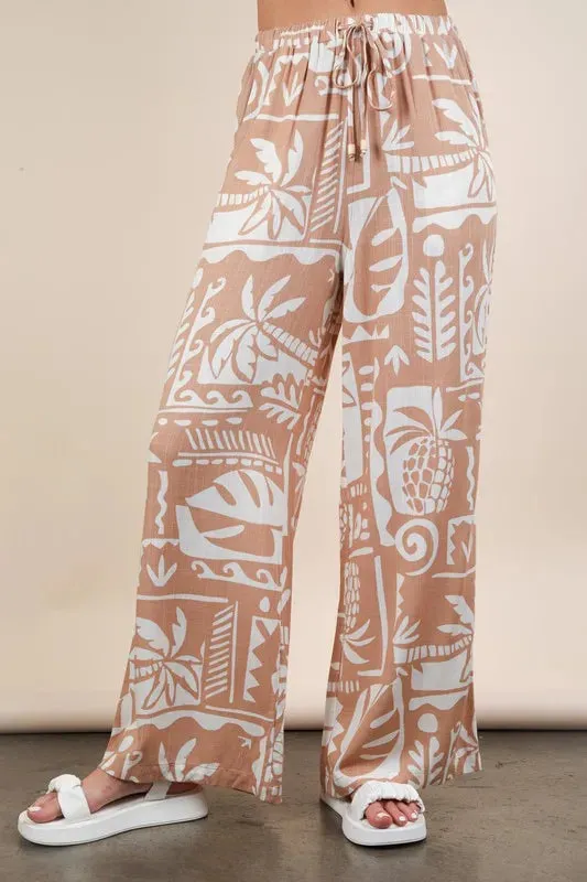 VERY J Printed Casual Wide Leg Resort Pants