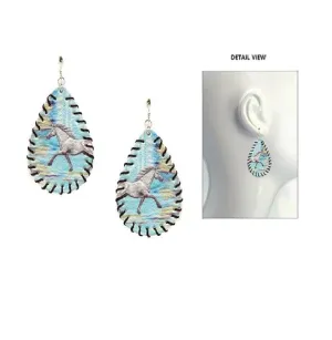 Watercolor Oval Running Horse Earrings