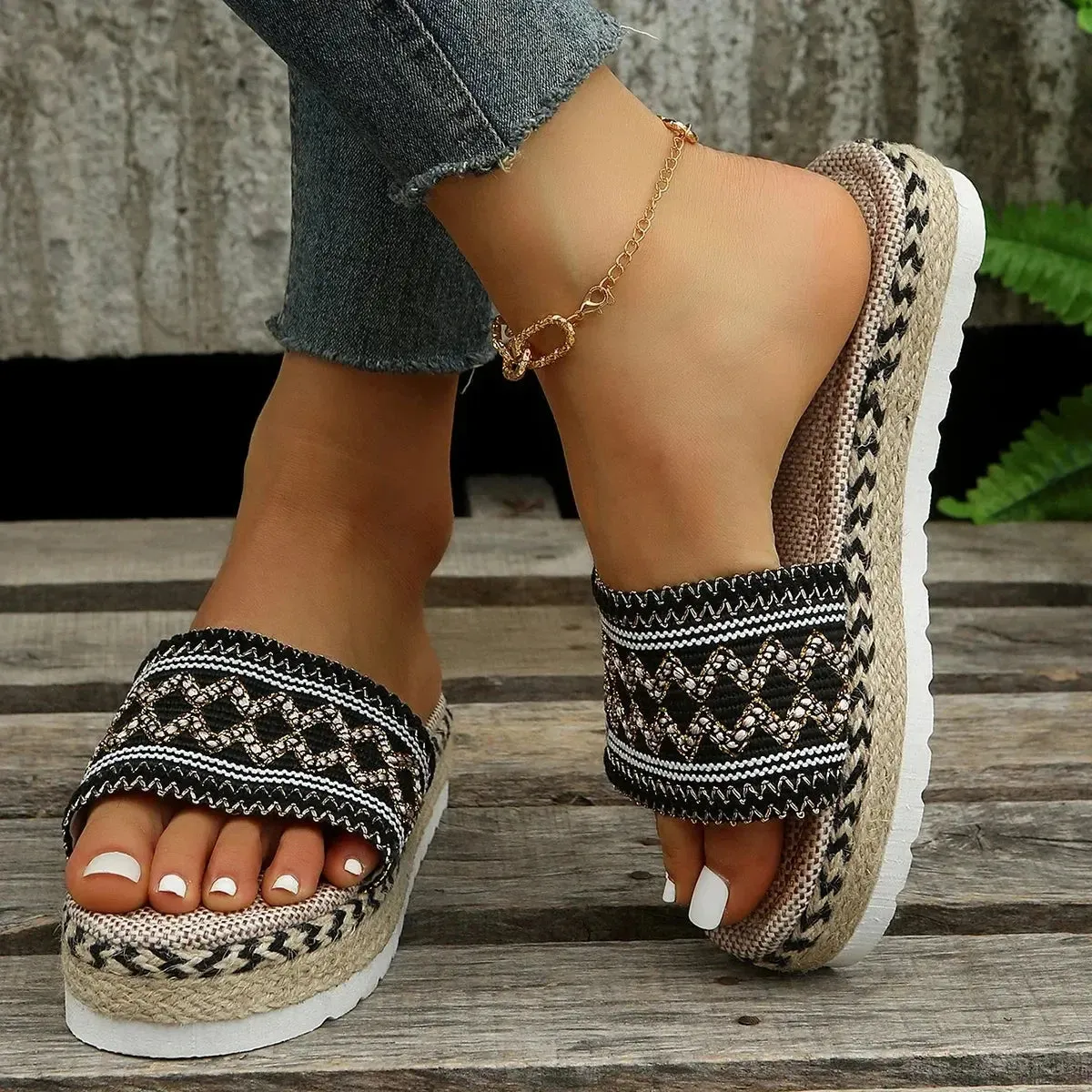 Weave Women's Slippers Platform Summer Shoes for Women  Beach Casual Heeled Sandals Bohemian Handmade Ladies Espadrilles