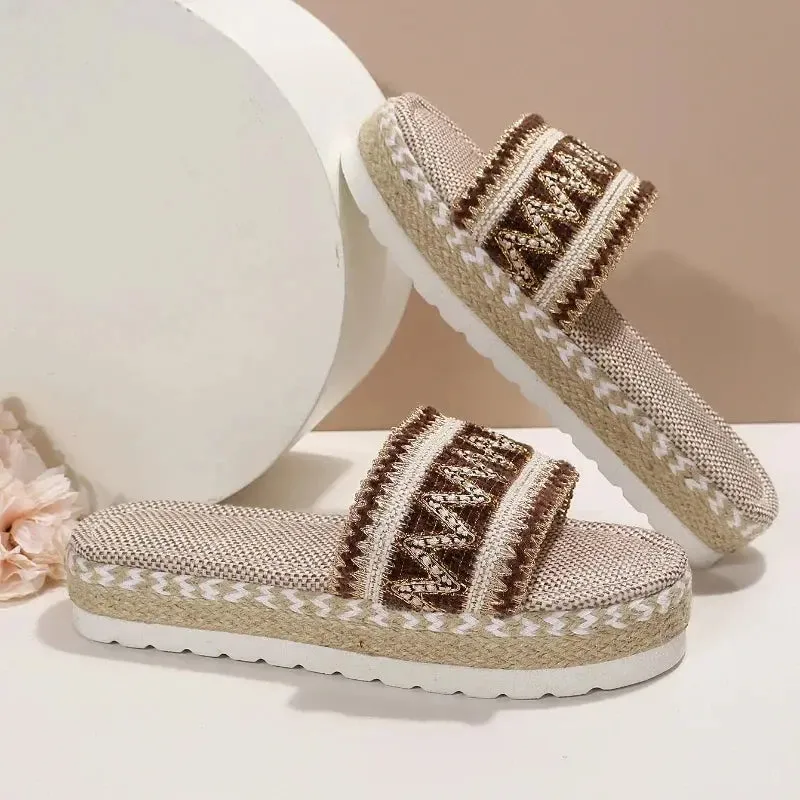 Weave Women's Slippers Platform Summer Shoes for Women  Beach Casual Heeled Sandals Bohemian Handmade Ladies Espadrilles