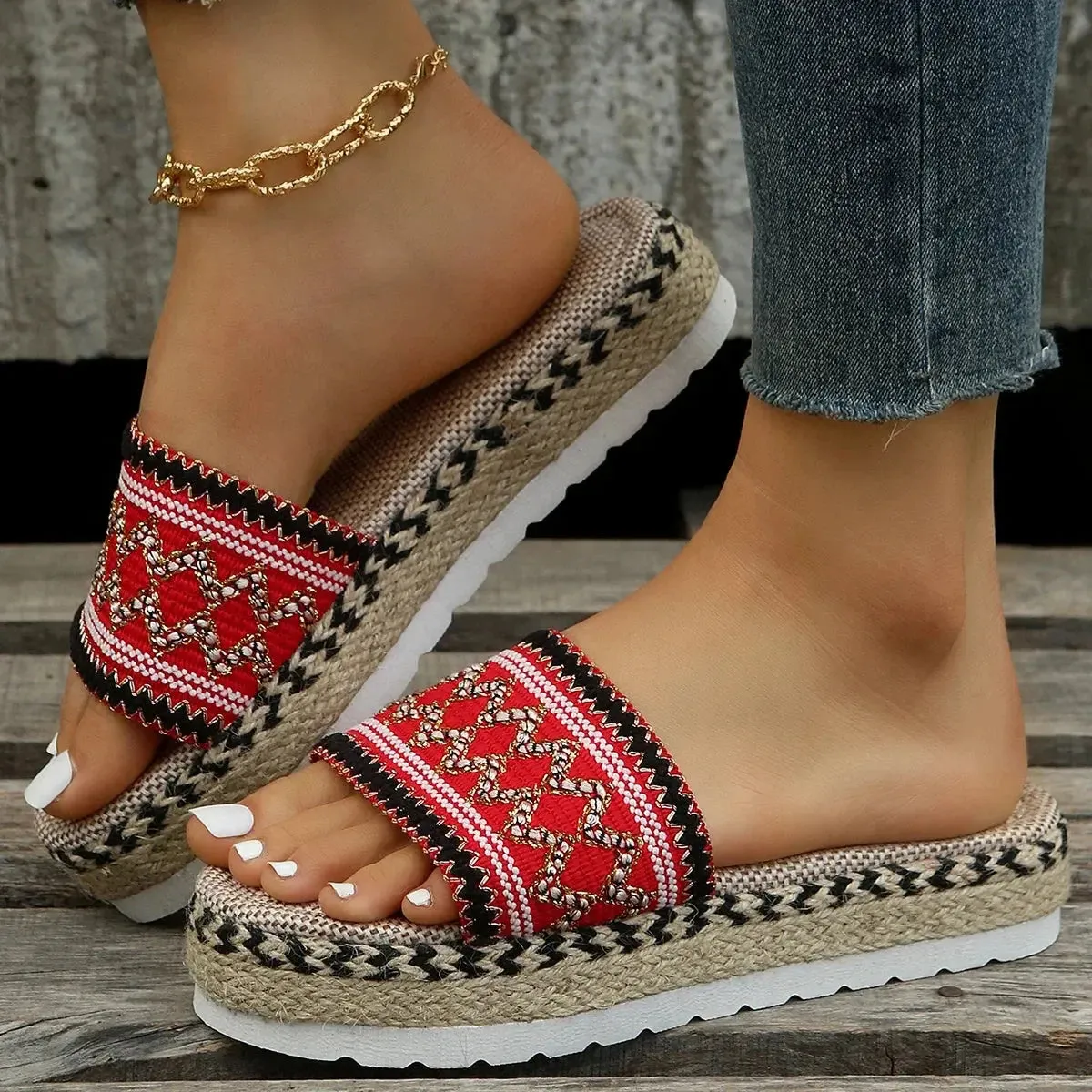 Weave Women's Slippers Platform Summer Shoes for Women  Beach Casual Heeled Sandals Bohemian Handmade Ladies Espadrilles