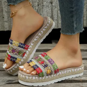 Weave Women's Slippers Platform Summer Shoes for Women  Beach Casual Heeled Sandals Bohemian Handmade Ladies Espadrilles