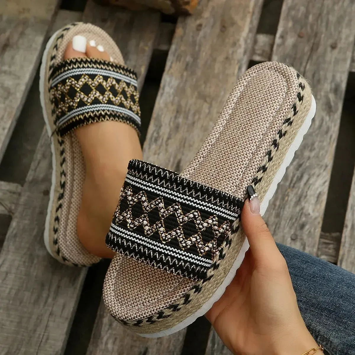 Weave Women's Slippers Platform Summer Shoes for Women  Beach Casual Heeled Sandals Bohemian Handmade Ladies Espadrilles