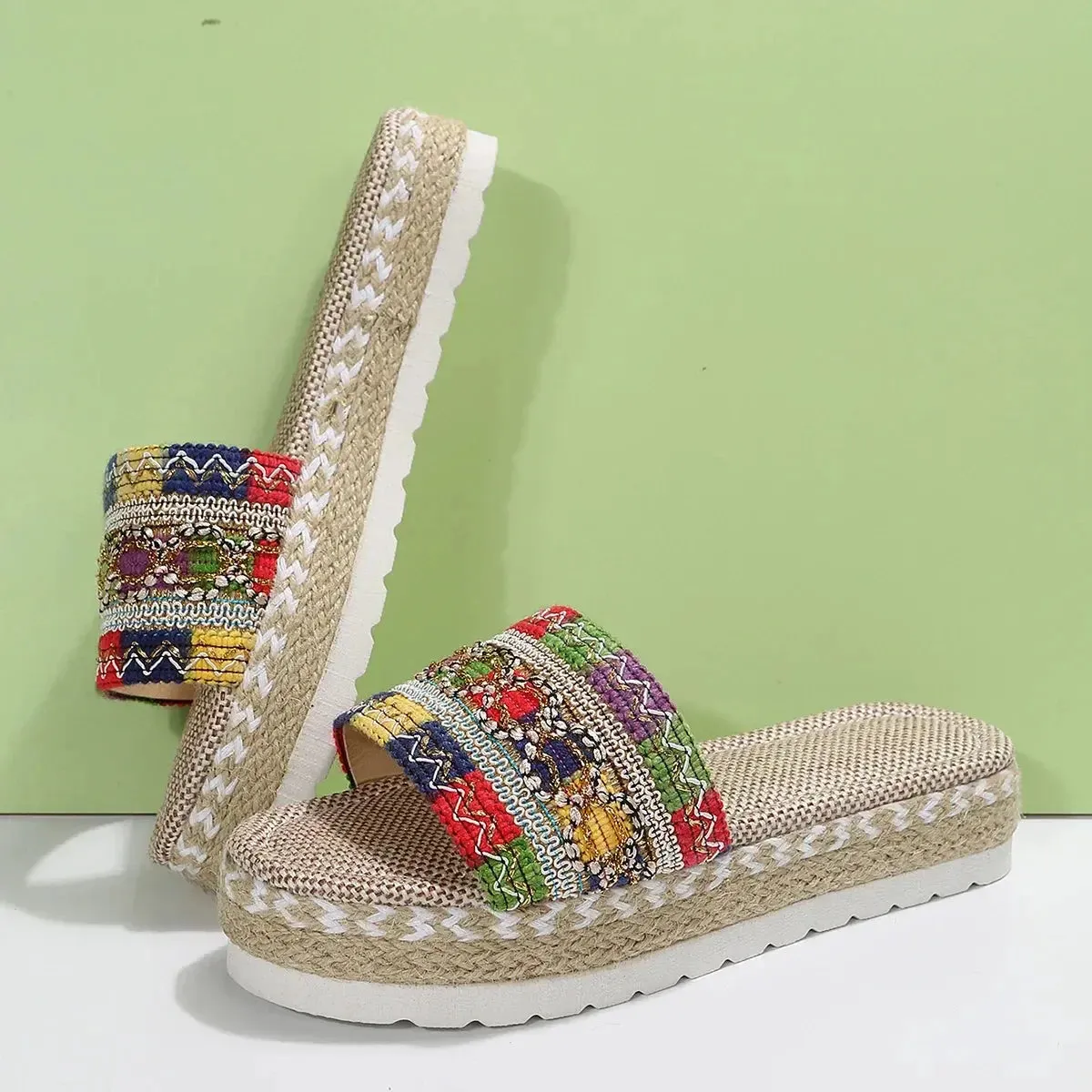 Weave Women's Slippers Platform Summer Shoes for Women  Beach Casual Heeled Sandals Bohemian Handmade Ladies Espadrilles