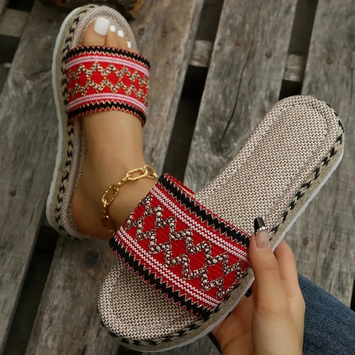 Weave Women's Slippers Platform Summer Shoes for Women  Beach Casual Heeled Sandals Bohemian Handmade Ladies Espadrilles