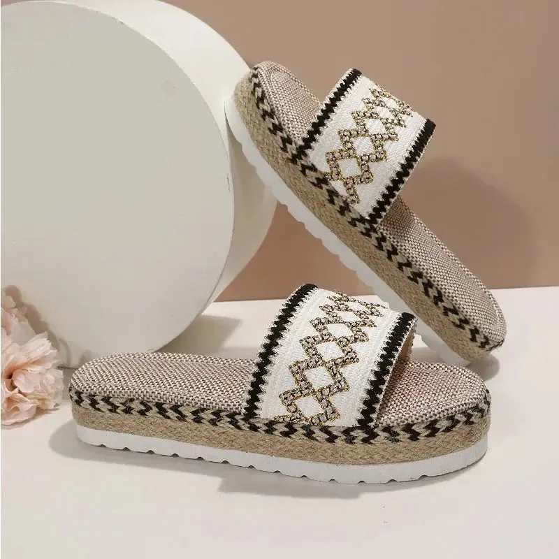Weave Women's Slippers Platform Summer Shoes for Women  Beach Casual Heeled Sandals Bohemian Handmade Ladies Espadrilles