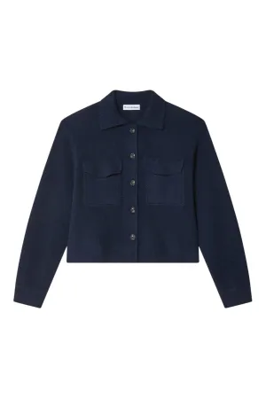 White & Warren Cashmere Cropped Shacket in Deep Navy