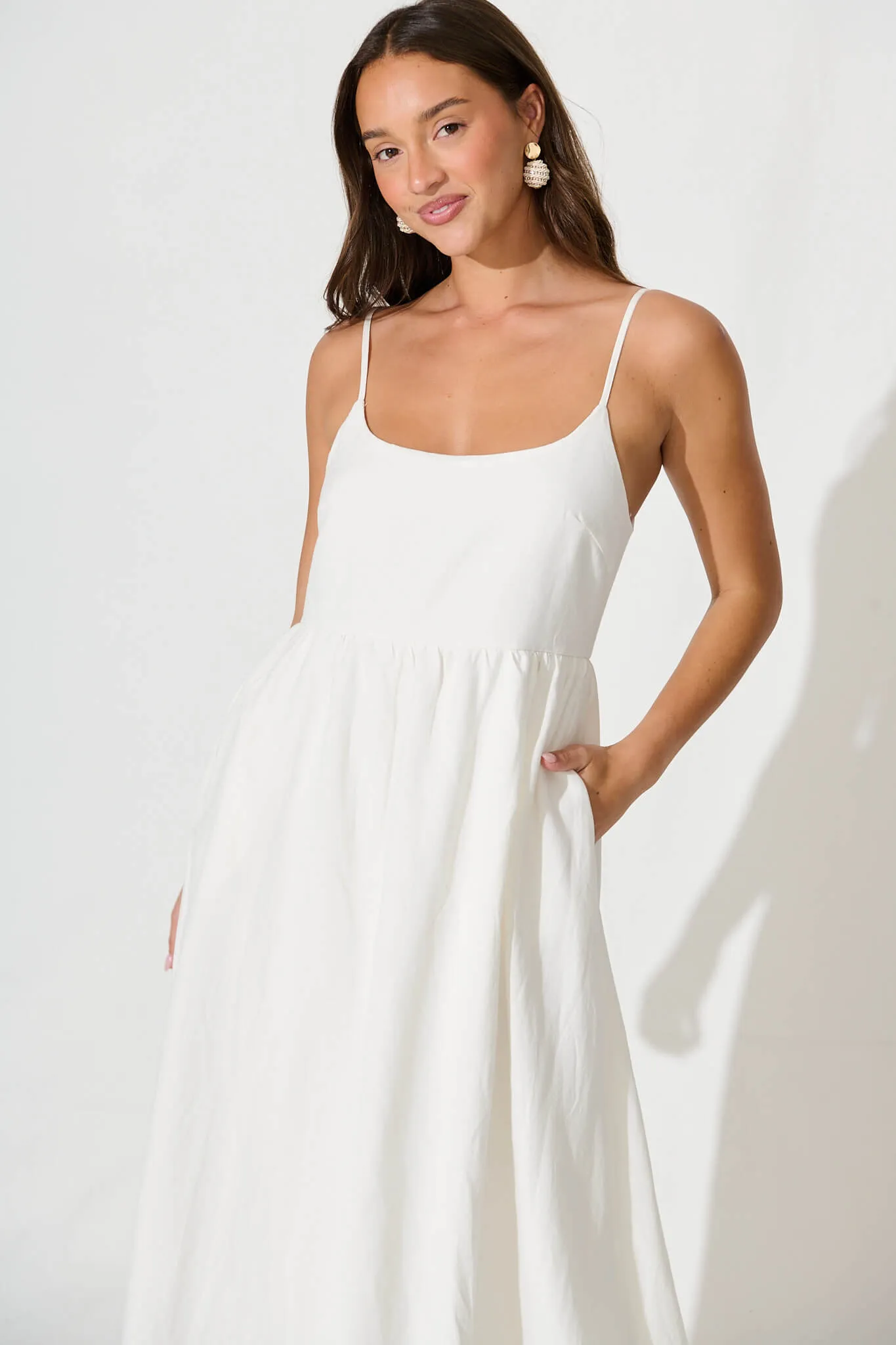 White Linen Maxi Dress - Quinley Sundress