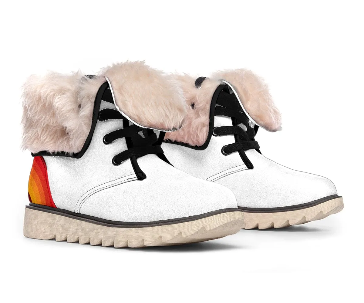 White Retro Heel Suede Snow Boots