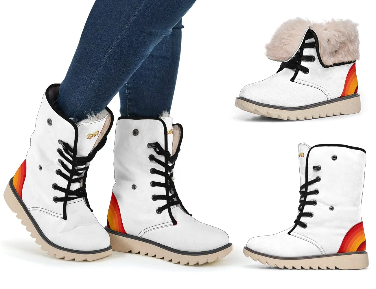 White Retro Heel Suede Snow Boots
