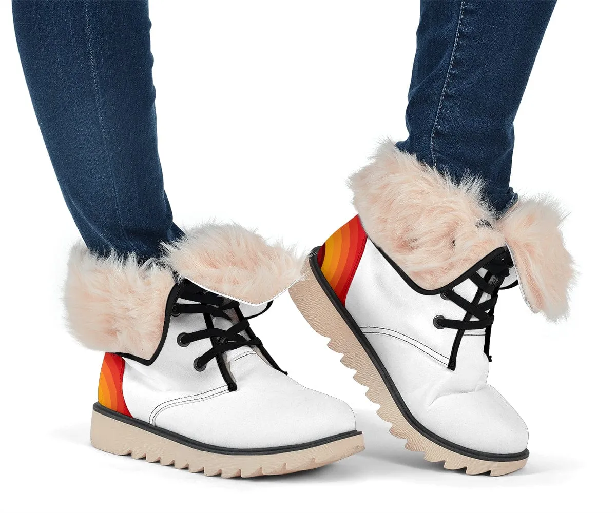 White Retro Heel Suede Snow Boots