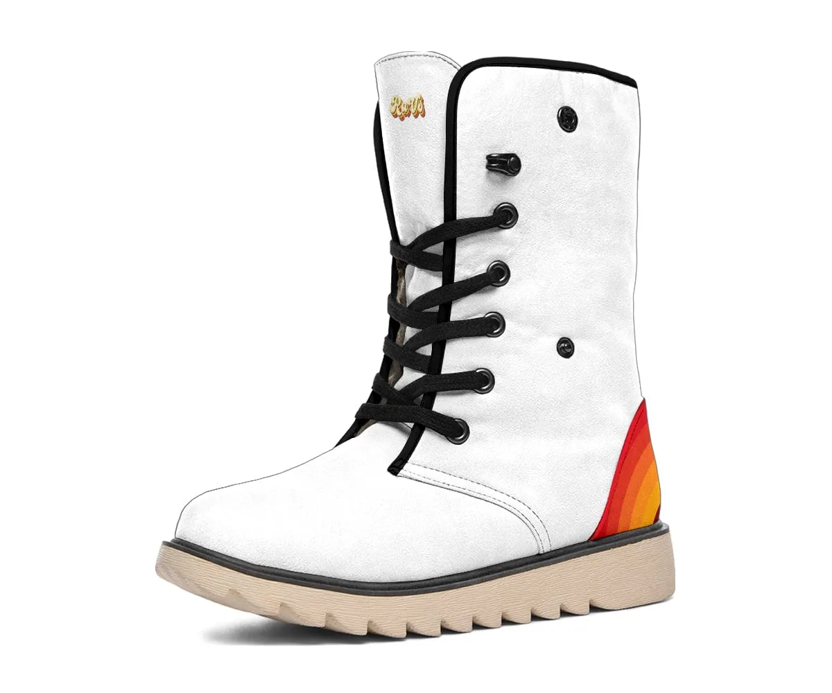 White Retro Heel Suede Snow Boots