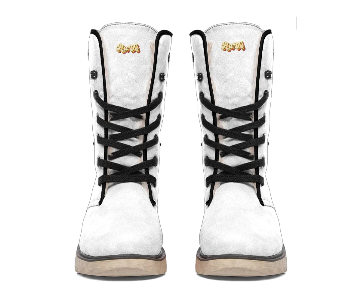 White Retro Heel Suede Snow Boots