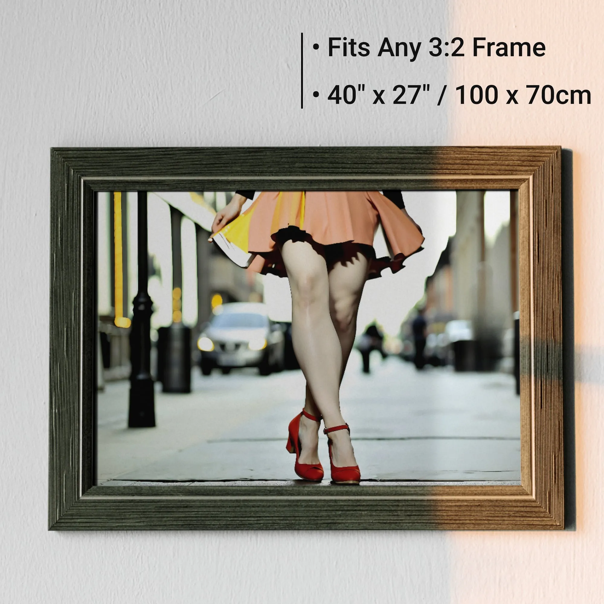 Woman in Orange Skirt - Dynamic Urban Wall Art