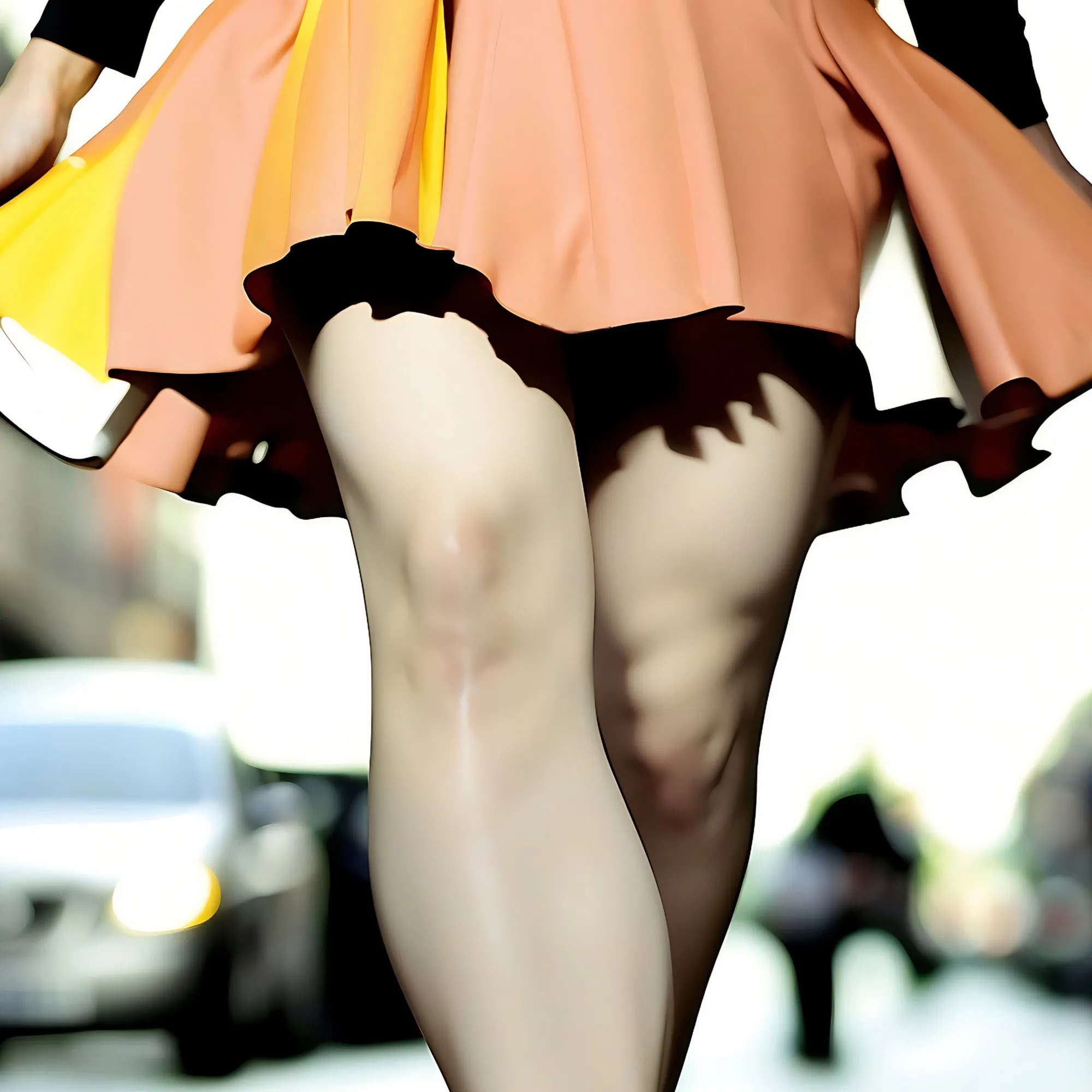 Woman in Orange Skirt - Dynamic Urban Wall Art