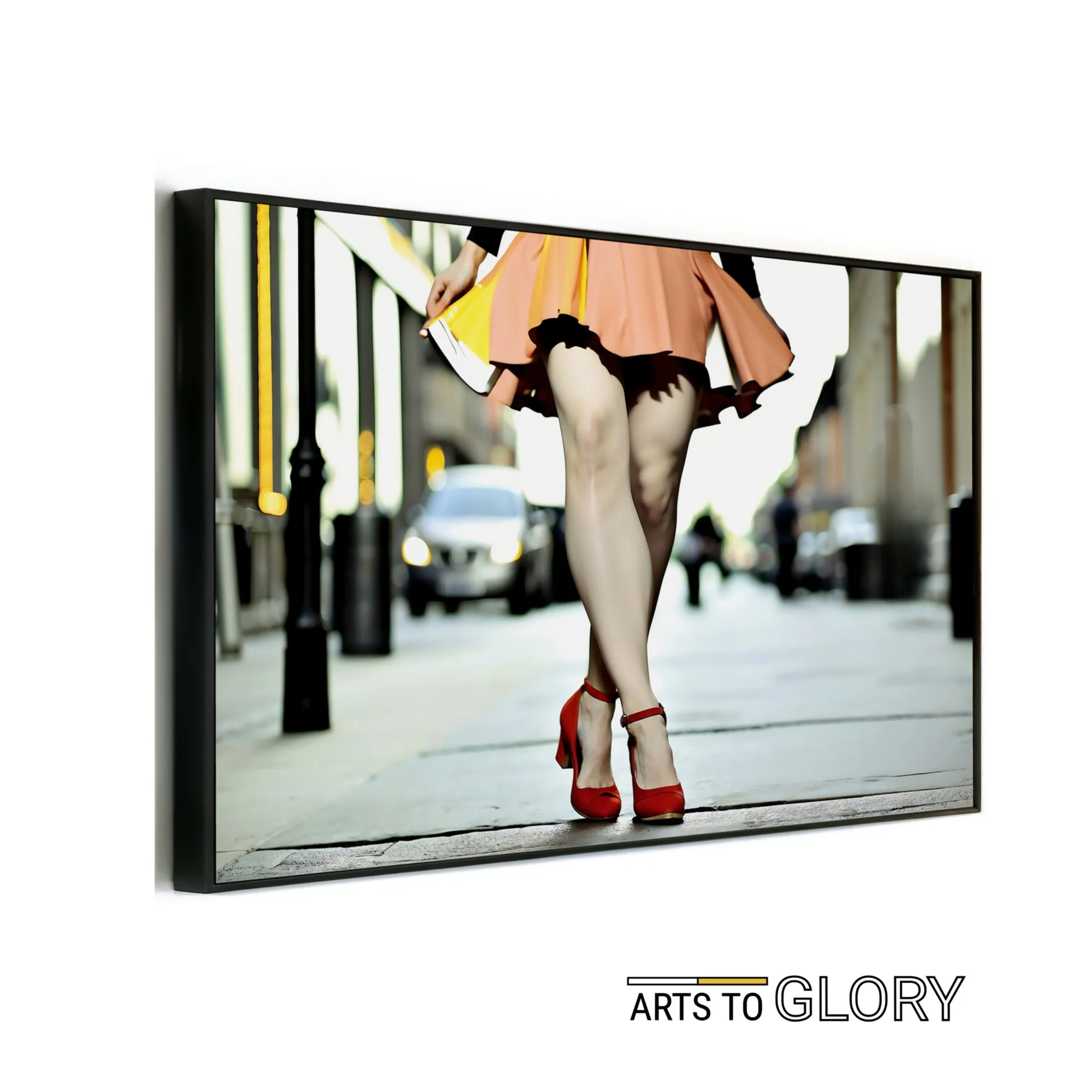 Woman in Orange Skirt - Dynamic Urban Wall Art