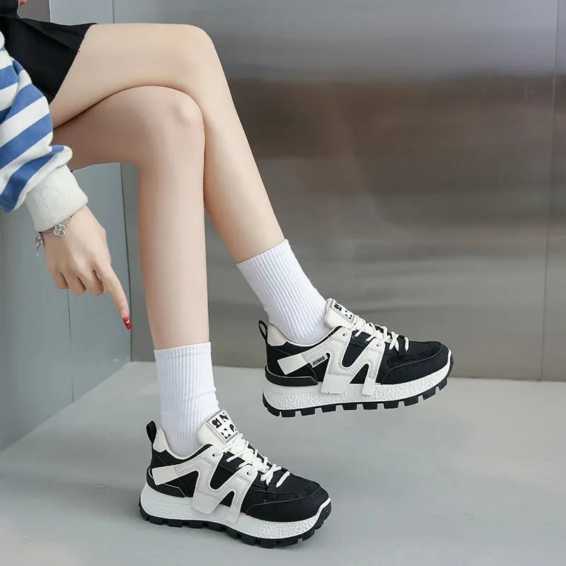 Women's Sneakers Trend 2024 Flat Female White Shoes High Quality Summer Sports Shoes Round Toe Black Woman Fashion Blown Sneaker